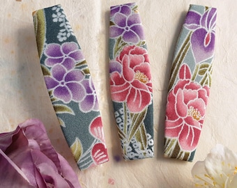 Floral Japanese Fabric Barrette: Purple Red Sage Hair Clip