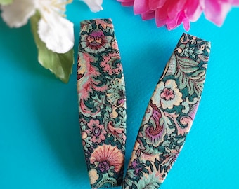 Retro Floral Barrette: Vintage Cotton Hair Clip in pink and green