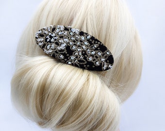 Black Gold Pearl Hair Clip Barrette: Upcycled Evening Fabric