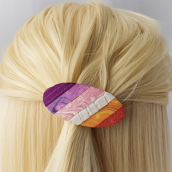 Lesbian flag barrette hair clip. Small eco friendly silk hair accessory for LGBT Pride month, mardi gras and IDAHOBIT day.  Unisex style.