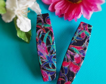 Handmade Cotton Flower Barrette: Bright Pink Purple Turquoise Hair Clip