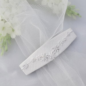 White embroidered hair clip. White barrette with white floral embroidery. Accessory with subtle texture for winter or summer, or a wedding. image 2