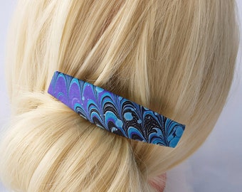 Barrette en tissu marbré : barrette violet turquoise