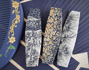 Handmade Chinese Brocade Barrette: Asian Style blue Hair Clip