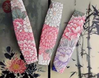 Pastel floral silk hair clip: pink, white and green barrette of vintage Japanese silk