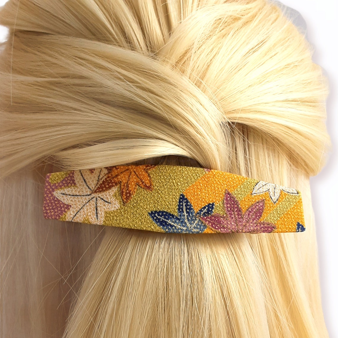Japanese hair clip featuring maple leaves on antique kimono Etsy