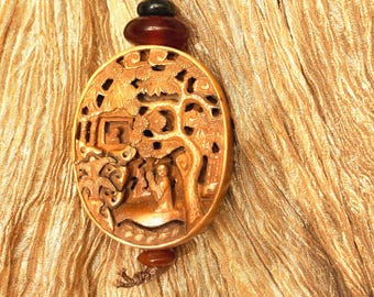 RARE Antique, Chinese Censor Case : Camphor Wood Amulet, fashioned into Pendant Necklace.
