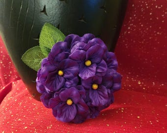 African Violet Corsage: Purple Petal Flower Brooch, Sorority Gift -#4