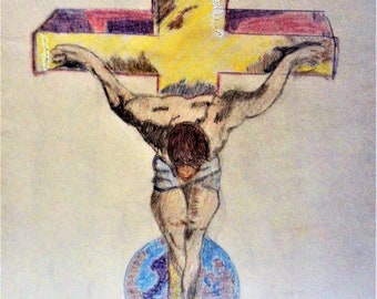 Portrait Of Jesus Christ Hanging On A Cross To Save The World Earth Abstract Multi-Color Printable Digital Download PDF Art Artwork Print