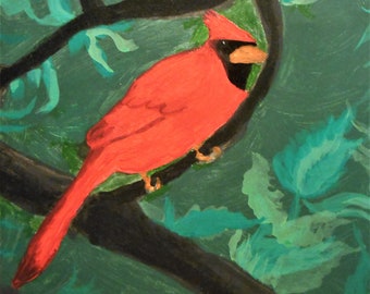 Portrait Cardinal Red Bird On Tree Branch Nature Animal Printable Digital Download PDF Artwork Art Print Collectible Decoration Printout
