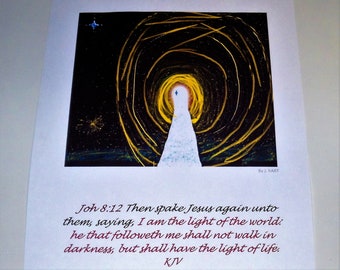 Joh 8:12 KJV Holy Bible Scripture Jesus Spoke In Red Artwork Heaven Space Light Life Hope Printable Digital Download Decoration Art Print