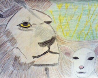 Lion And Lamb Together In Peace Peaceful Friendly Friends Multi-Color Printable Digital Download PDF Art Artwork Decoration Display Print
