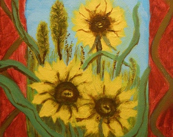 Yellow Flowers Blue Sky Printable Digital Download PDF Art Print With Border