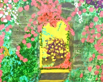 Neon Bright Multi-Color Garden Atrium Greenhouse Plants Flowers Entry Entryway Door Doorway Printable Digital Download Art Decoration Print