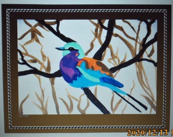 Multi-Color Pretty Bird In Tree Branches With Border And Design Horizontal Printable Digital Download Decoration Collectible Art PDF Print