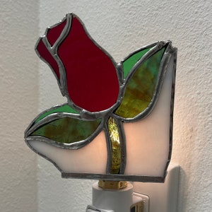 4x4 Handcrafted Red Rose Stained Glass Nightlight