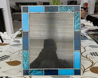 Cadre photo en vitrail bleu fabriqué à la main 8 x 10