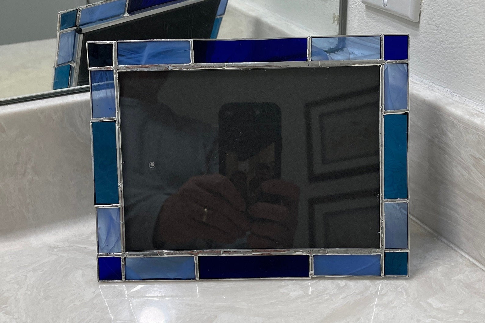All Blue 5x7 Stained Glass Picture Frame Etsy