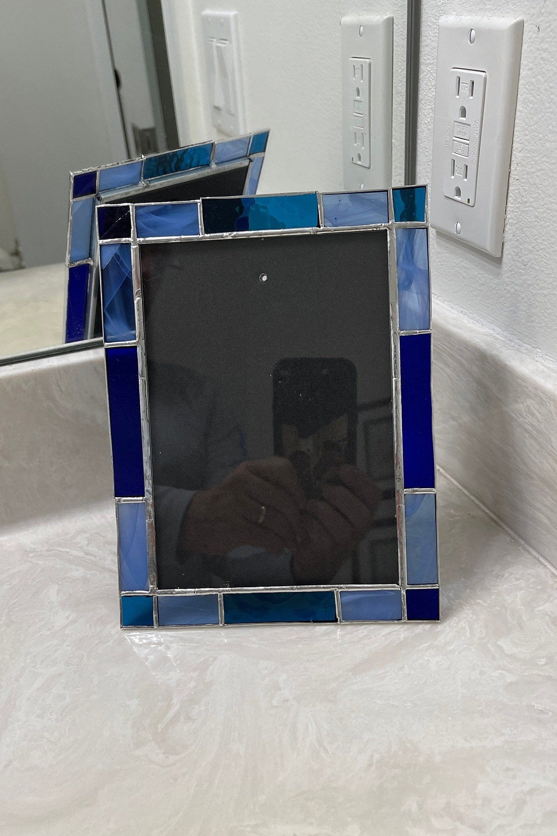 All Blue 5x7 Stained Glass Picture Frame Etsy