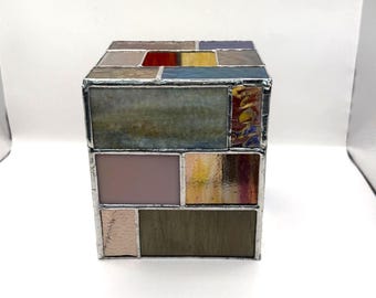 Handcrafted Stained Glass Abstract Small Tissue Box 5x5x5