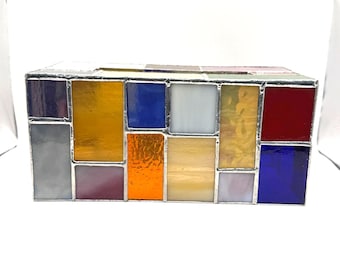 手作りステンドグラス抽象大型ティッシュボックス 9x5x5