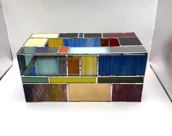 Caja de pañuelos grande abstracta de vitrales artesanales de 9 x 5 x 5 pulgadas