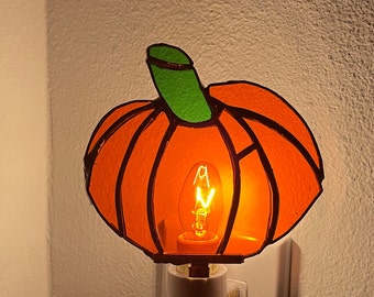 Hand Made Orange Pumpkin Stained Glass Night Light