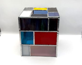 Handcrafted Stained Glass Abstract Small Tissue Box 5x5x5