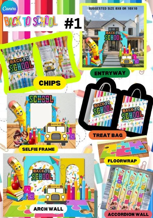 Back to school Templates: Chip Bags, favors, DIY school supplies, floor wraps