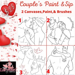 Couple’s Paint & Sip Set birthday party activity diy kit date night  anniversary Valentines gift