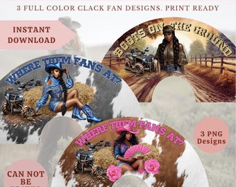 Diseños de abanicos de Cowgirl Clack: Botas en el suelo, 3 archivos PNG (descarga digital)