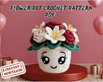 Flower Pot Crochet Pattern PDF, Beginner Friendly DIY Craft
