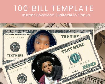 Visage personnalisé de cent dollars : cadeau d'anniversaire (téléchargement numérique)