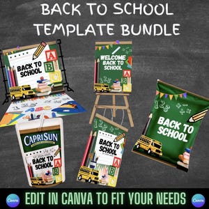 Back to school Templates: Chip Bags, Banners, Caprisun , favors, DIY school supplies, floor wraps