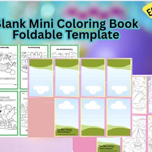 Blank Mini Coloring Book | Foldable Template, Editable Canva Template | DIY Party Favor, Customizable Kids Activity Book