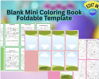 Plantilla de minilibro para colorear: Recuerdos para fiestas infantiles (editable en Canva, descarga digital)