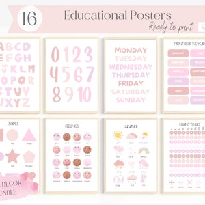 PAQUETE de carteles digitales educativos rosas
