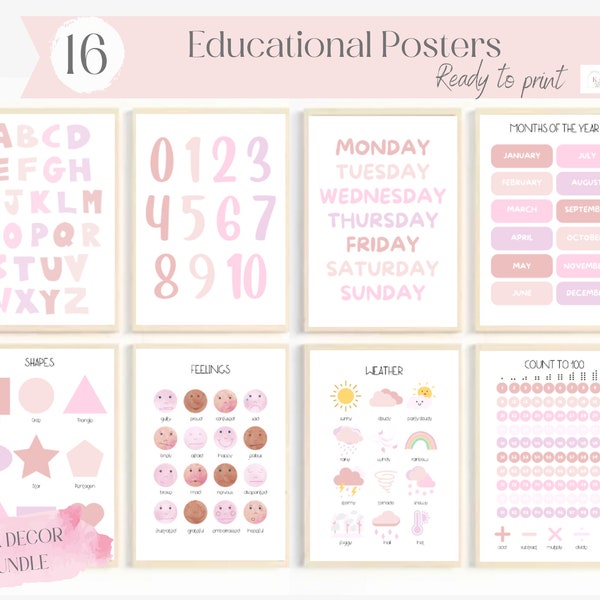 Roze educatieve digitale posters BUNDEL