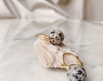 Dalmatian Jasper Hoop Earrings/ Neutral Earrings/  Neutral Style