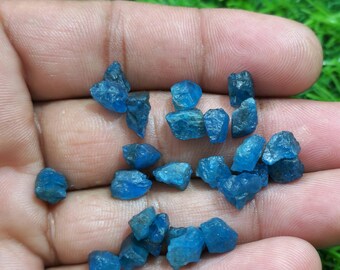 25 Neon Blue Apatite Rough Gemstones: Raw Jewelry Making Crystals (8-9 MM)