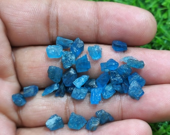 30 Neon Blue Apatite Rough Gemstones: Raw Jewelry Making (6-7 MM)