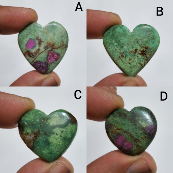 New Ruby Fuchsite Flat Back Heart Shape Cabochon, With Lowest Price Loose Gemstone For Jewelry Making