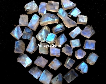 20 Pieces AAA Rainbow Moonstone Raw 6-8 MM,Natural Rainbow Raw Gemstone,Blue Raw Moonstone,Raw Moonstone Bulk