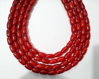 Natural Red Coral Tube Beads 9x6mm: Italian Gemstone for Jewelry