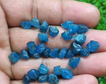 30 Neon Blue Apatite Rough Gemstones: Raw Jewelry Making (6-7 MM)