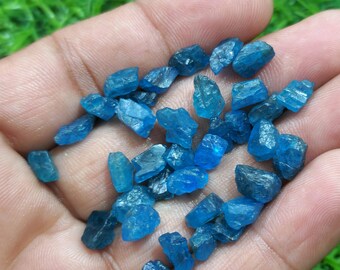 35 Neon Blue Apatite Rough Gemstones: Raw Jewelry Making Crystals (7-9 MM)