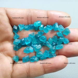 25 Pieces Natural Apatite 8-10 MM Raw,Glowing Blue Apatite Raw Semi Precious Gemstone,Blue Apatite Raw Stones Bulk Lot Making Jewelry