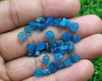 30 Neon Blue Apatite Rough Gemstones: Raw Crystals (6-6 MM)