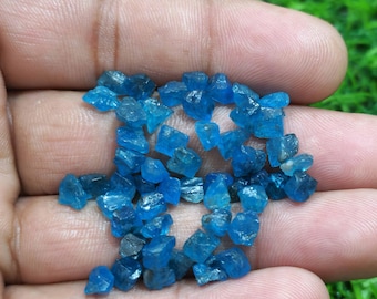 50 Neon Blue Apatite Rough Gemstones: Raw Crystal Pieces (5-5 MM)