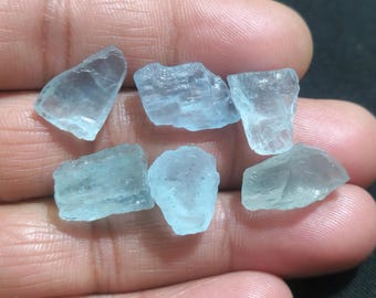 Piedra preciosa en bruto de aguamarina azul: Materiales para la fabricación de joyas (6 piezas, 14-15 mm)